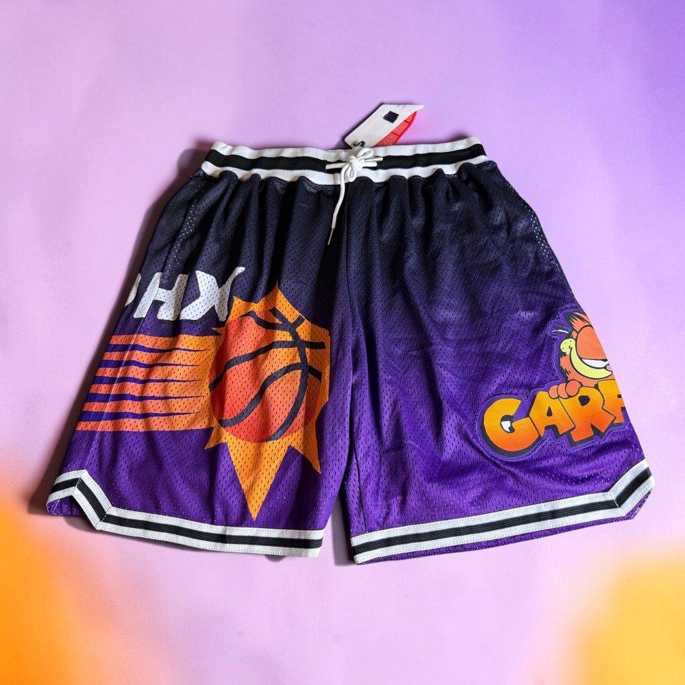 Headgear Classics Garfield Phoenix Suns Mesh Basketball Shorts Purple Mens M NWT